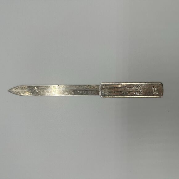 Tiffany And Co Silverplate Letter Opener Ostrich Engraving Abbott Logo Bad Condt - Picture 1 of 9